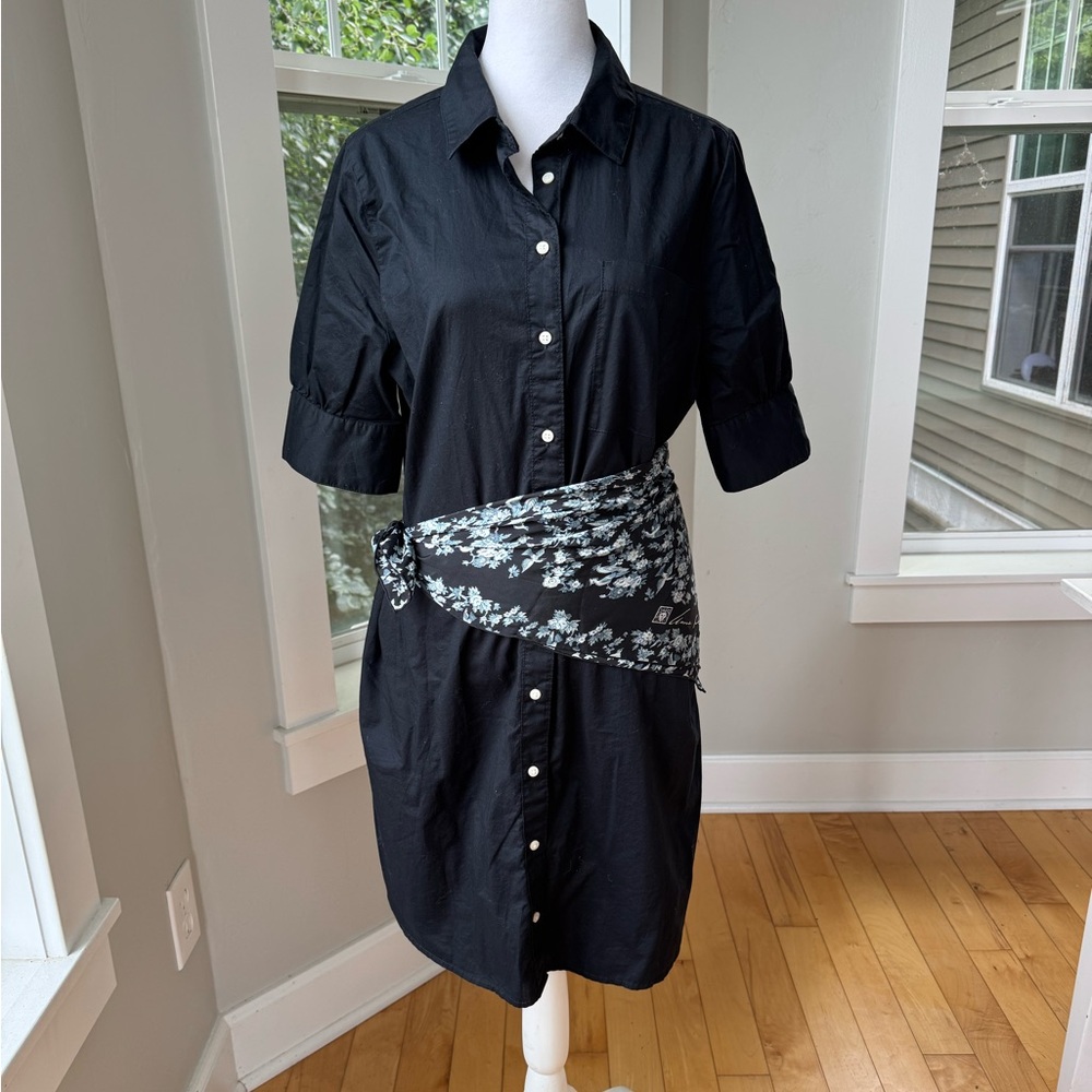 Old Navy Black Cotton Short Sleeve Button Down Shirt Dress French Style Medium - Picture 2 of 12